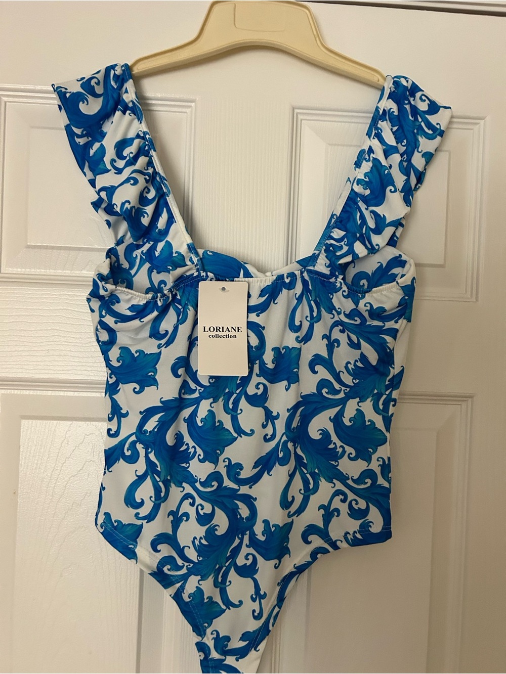 Imported from Paris 🇫🇷 Blue & White Square-Neck Tank Bodysuit - OS (S-M). - Picture 5 of 6